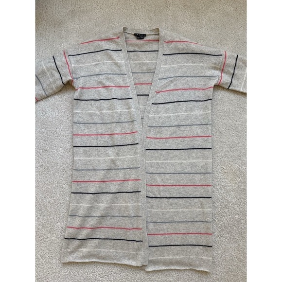 THEORY CASHMERE sweater Women Size M Open Front Gray Stripes Cardigan ($385) - Picture 6 of 10